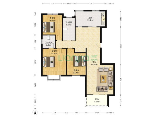 穗丰花园四期 3室1厅2卫 137平方