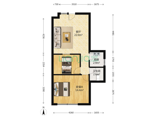 自由舱公寓 2室1厅1卫 74平方