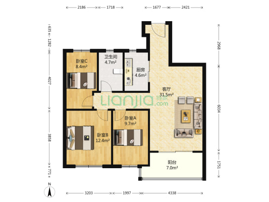 金色名郡 3室1厅1卫 79平方