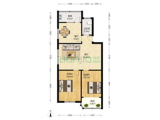 蓝色港湾 2室2厅1卫 84平方