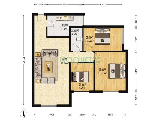 金山华府 3室1厅1卫 101平方