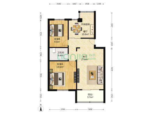 金城花园 2室2厅1卫 85平方