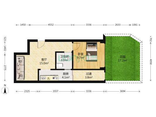 上行锦绣 1室1厅1卫 37平方
