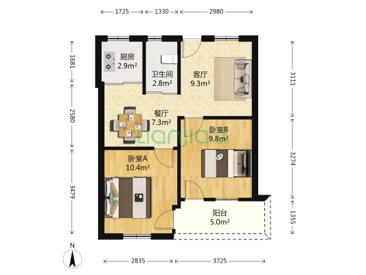 上陡门住宅区十组团 2室2厅1卫 62平方
