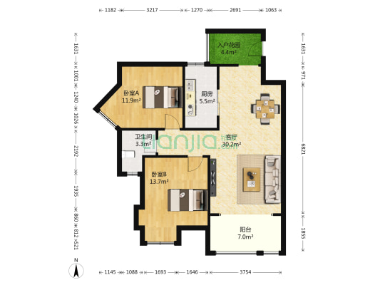 新碧园 2室1厅1卫 85平方