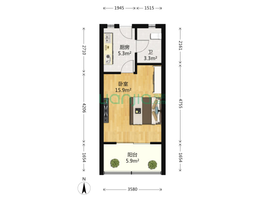 府南花园东二区 1室0厅1卫 40平方