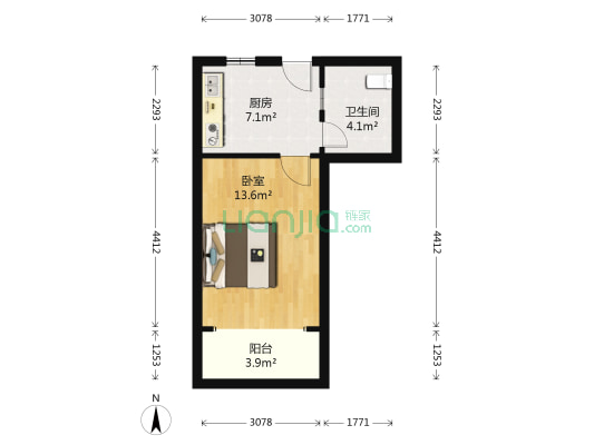 银都一村 1室0厅1卫 34平方