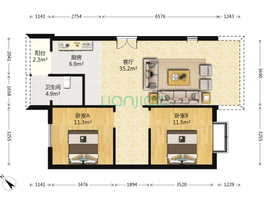 山水间 2室1厅1卫 156平方