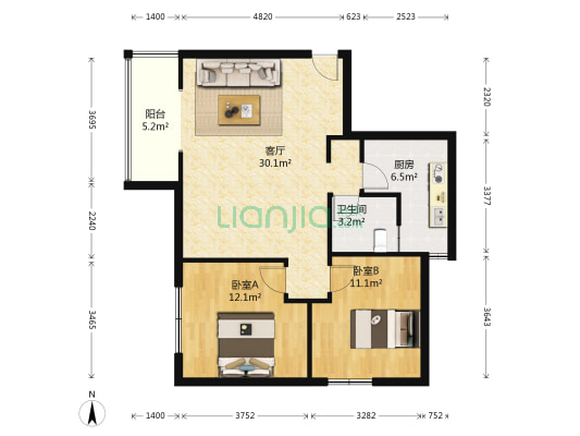风憬天下 2室1厅1卫 86平方
