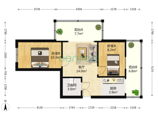 如意雅居 2室1厅1卫 57平方