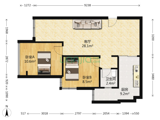 南湾江上 2室1厅1卫 67平方