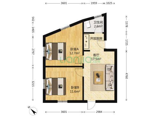 虞朝巷 2室1厅1卫 58平方