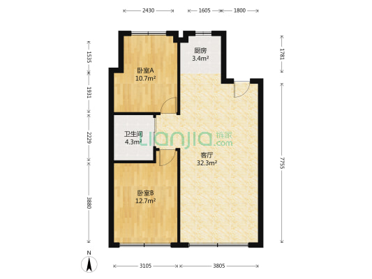 长电朗天国际 2室1厅1卫 93平方