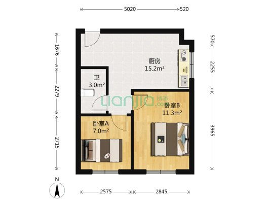蓝景东悦 2室0厅1卫 56平方