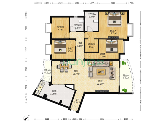 东湖豪庭 3室2厅2卫 170平方