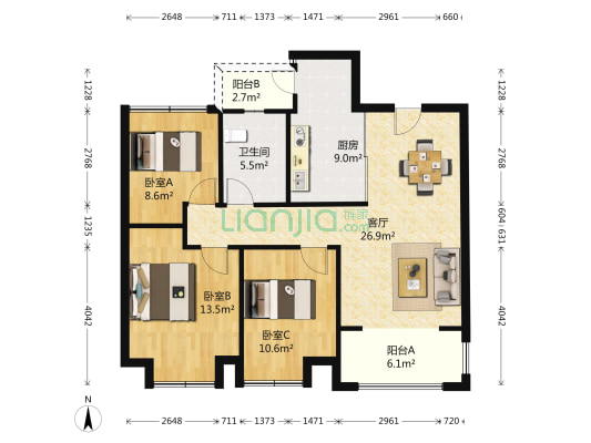 旭辉御府 3室1厅1卫 87平方
