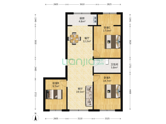 轻型住宅楼 3室2厅1卫 102平方
