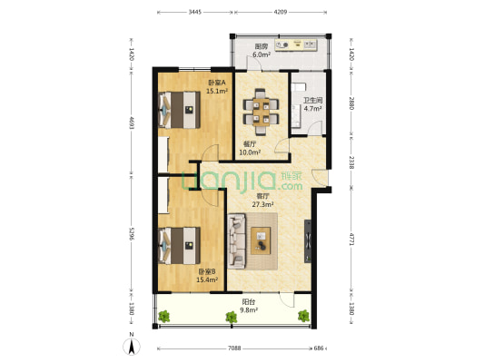 省统计局粮农宿舍 2室2厅1卫 99平方