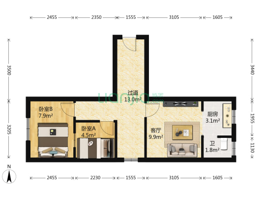 书院路一段318号 2室1厅1卫 45平方