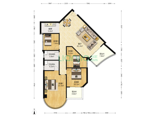 海湾锦园 4室1厅2卫 138平方