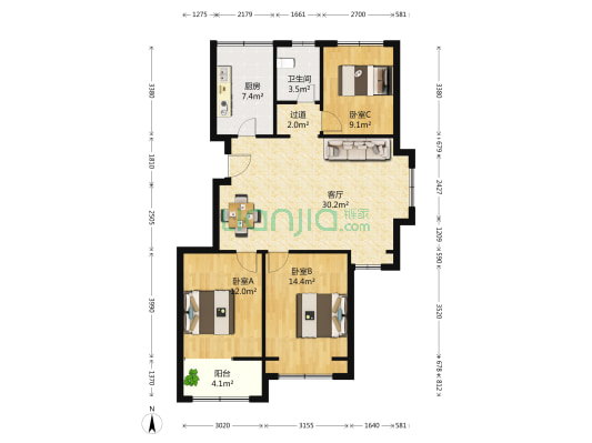 小城之春 3室1厅1卫 110平方