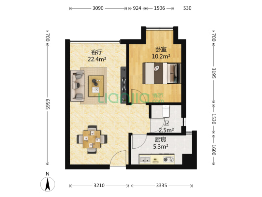 加来金大厦 1室1厅1卫 57平方