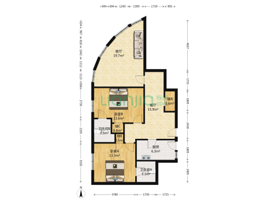 南崇明路1号 2室2厅2卫 124平方