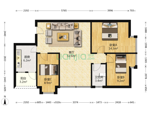 兴禺大厦 3室1厅1卫 94平方