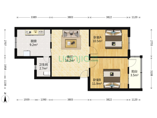 西站东街2号院 2室1厅1卫 68平方
