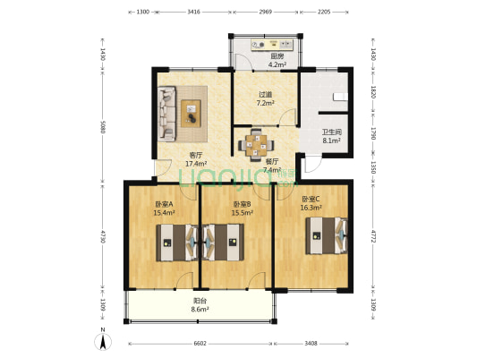 文化馆家属院 3室2厅1卫 127平方