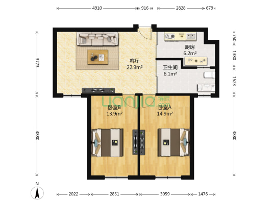 神华万利城南区 2室1厅1卫 94平方