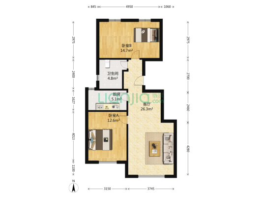 龙湖滟澜新宸东区 2室1厅1卫 95平方