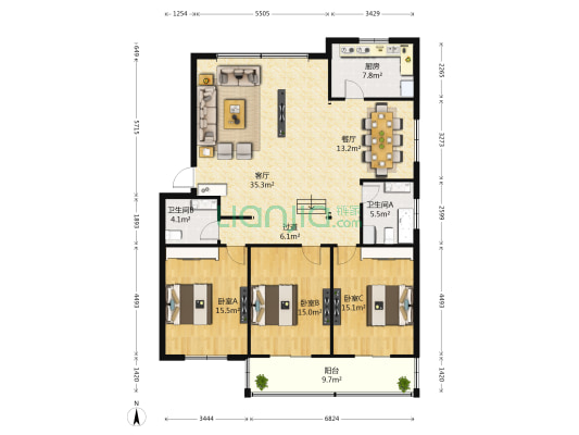 金荷花园 3室2厅2卫 145平方