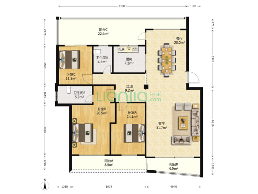 黄海别墅 3室2厅2卫 150平方