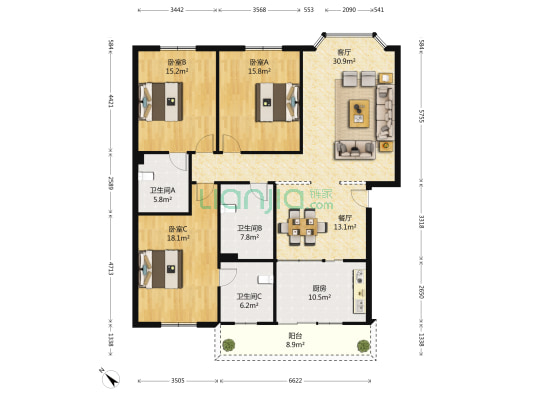 东升苑一期 3室2厅3卫 147平方
