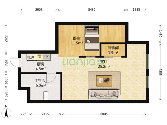 中国窗 1室1厅1卫 67平方