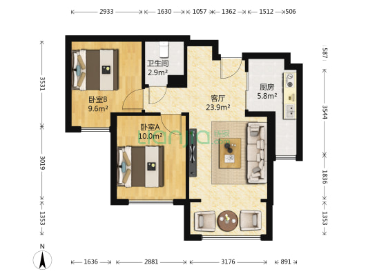 水岸兰亭 2室1厅1卫 70平方