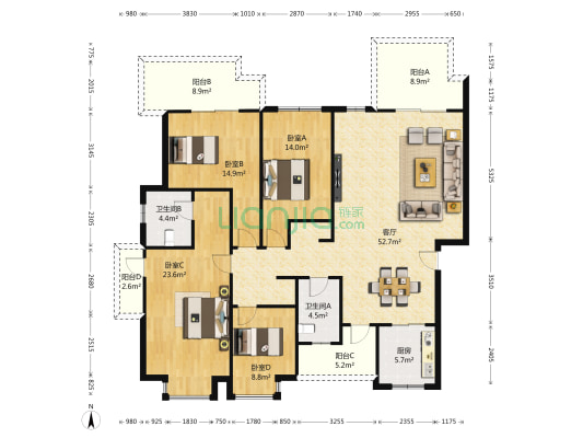 美地雅登四里 4室1厅2卫 157平方