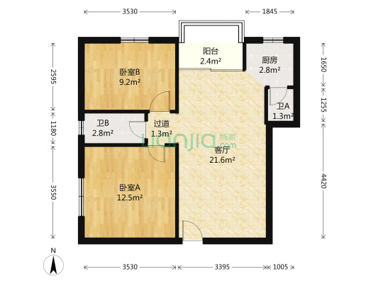 中山六路 2室1厅2卫 63平方