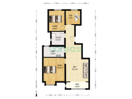 众美城 3室1厅1卫 89平方