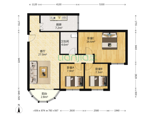 志宁花园 3室1厅1卫 89平方
