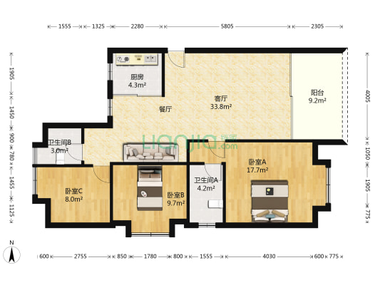 紫薇苑一期 3室1厅2卫 105平方