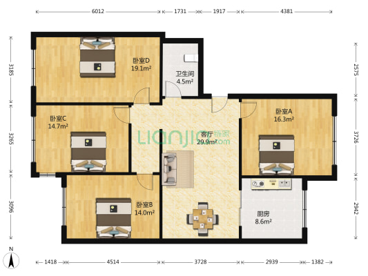 兰花小区 4室1厅1卫 123平方