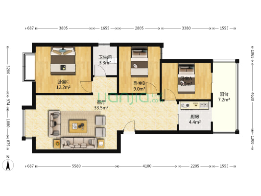 佳禾永福 3室1厅1卫 93平方