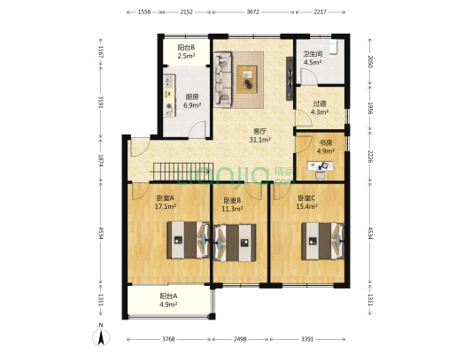 矿泉花园 4室1厅1卫 114平方