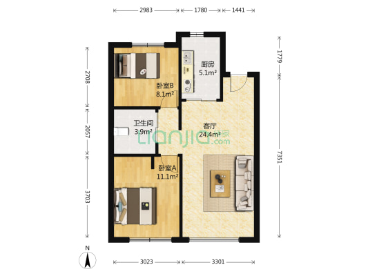 华润考拉住区北园 2室1厅1卫 82平方
