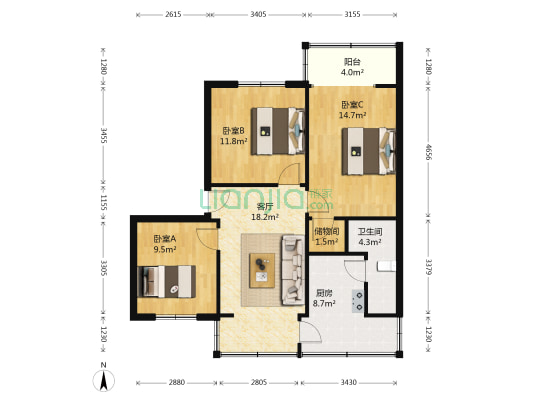 劝学路68号院 3室1厅1卫 80平方