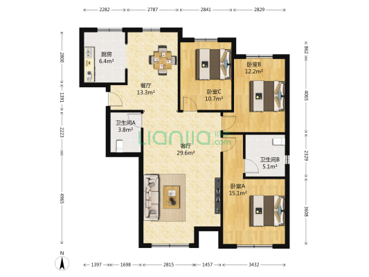 金泰丽湾悦栖山东区 3室2厅2卫 140平方