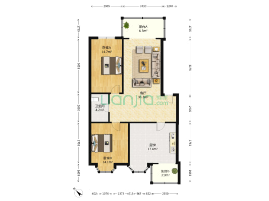 汉林美苑 2室1厅1卫 110平方