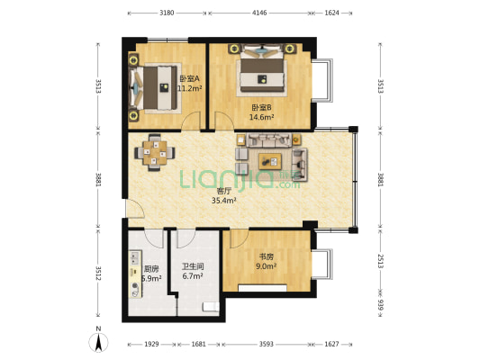 南鑫花园 3室1厅1卫 111平方